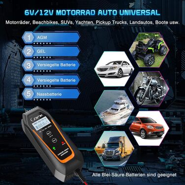 Зарядний пристрій 6V/12V 2A 4A повністю автоматичний інтелектуальний зарядний пристрій зі світлодіодним ремонтним зарядним пристро