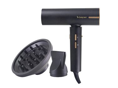 Безщітковий фен BEPER P301ASC010, 1800 Вт, 3 швидкості, 3 температурні режими, LED-індикатор температури, функція самоочищення сітки, чорний, з аксесуарами