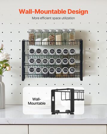 Знімна підставка для спецій VEVOR, 4-рівневий органайзер для спецій, підставка для спецій, що штабелюється (401 x 116 x 271 мм), кухонне місце для зберігання на стільниці, кухонна комора, комора, чорний колір