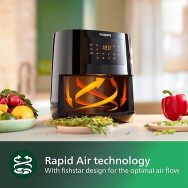 Мультипіч Philips серії 5000, розмір L, 4,1 л (0,8 кг), функції приготування 13-в-1, підключення до Wi-Fi, на 90 менше жиру завдяки технології Rapid Air, додаток HomeID, сумісний з Alexa (HD9255/90)