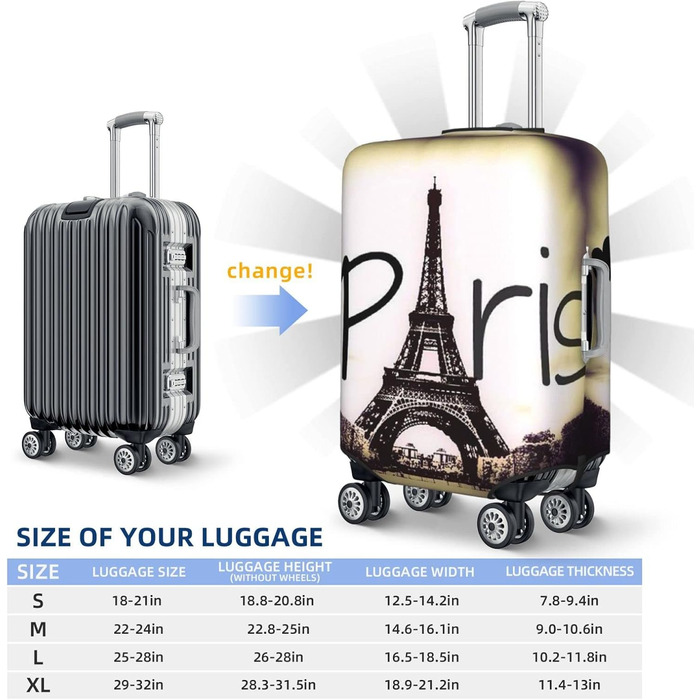 Чохол для валізи Tower Love Paris, захисний, міцний, для багажу розміром 45.7-81.3 см, XL, Чорний