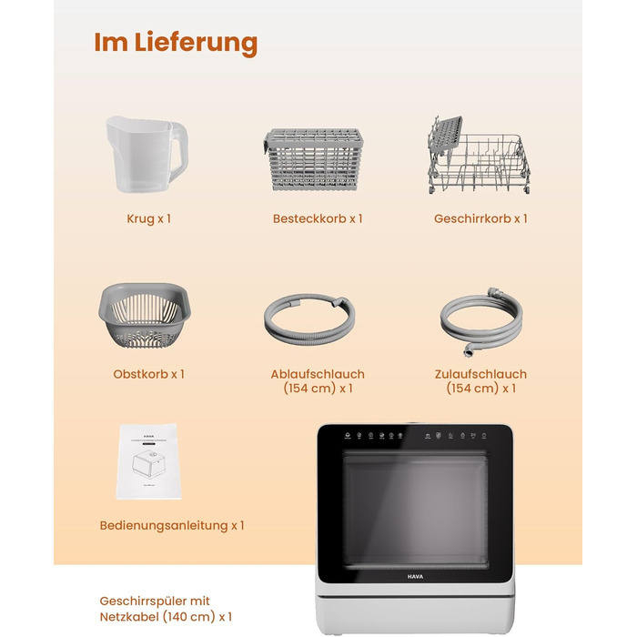 Настільна посудомийна машина з 8 програмами, блокуванням від дітей і відкладеним стартом