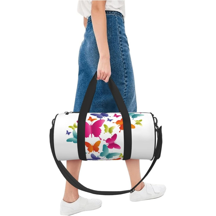 Спортивна сумка-мішок для подорожей з яскравим принтом метеликів, чорна, універсальний розмір, дорожня сумка