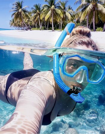 Набір для дорослих з маскою для снорклінгу, комплект з 2 предметів, комплект для снорклінгу з панорамною маскою для снорклінгу та сухим снорклінгом, водонепроникна маска для дайвінгу з загартованого скла для дайвінгу, снорклінгу, плавання, прозорий синьо-