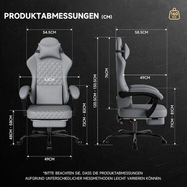 Ігрове крісло, ПВХ, шкіряне, з функцією масажу, ергономічне, для ПК, вагою до 136 кг, регульоване по висоті (сіре)