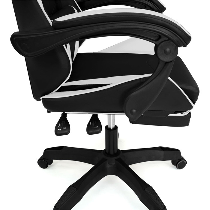 Регульоване ігрове крісло Alex з підніжкою, подушками для голови та попереку, чорно-біле