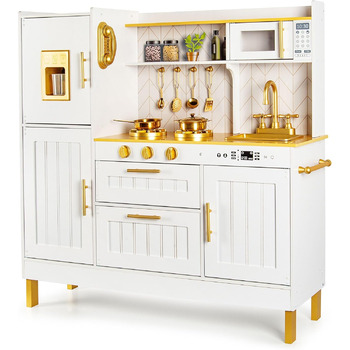Сучасна дерев&39яна дитяча кухня Leomark з аксесуарами золото Стильна ігрова кухня з духовкою, мийкою та аксесуарами Дерев&39яна і