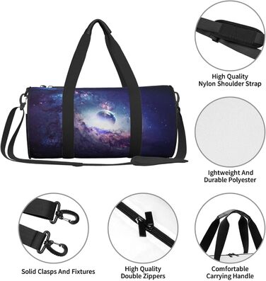Спортивна сумка для подорожей, космічний принт Всесвіт, чорна, універсальний розмір
