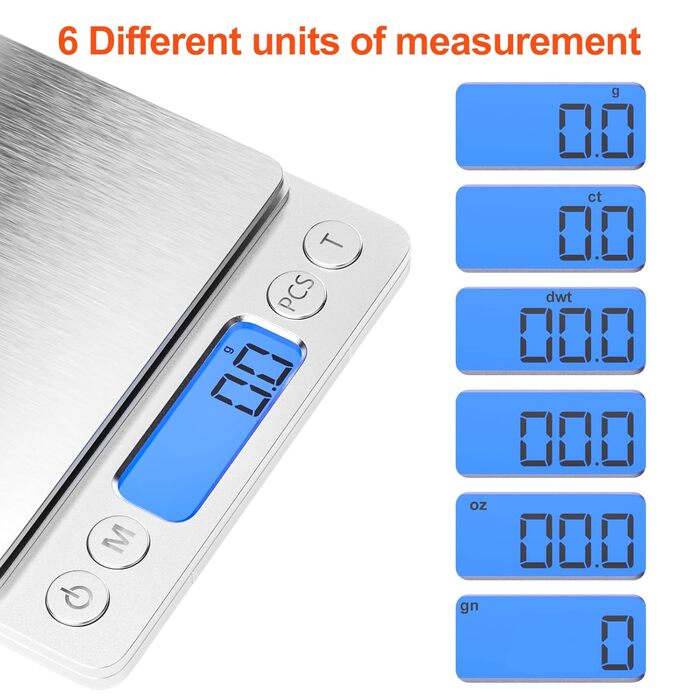 Кухонні ваги Gvolatee 3кг/0,1г електронні, цифрові ваги з нержавіючої сталі з РК-дисплеєм та функцією тари, точне автоматичне вирі