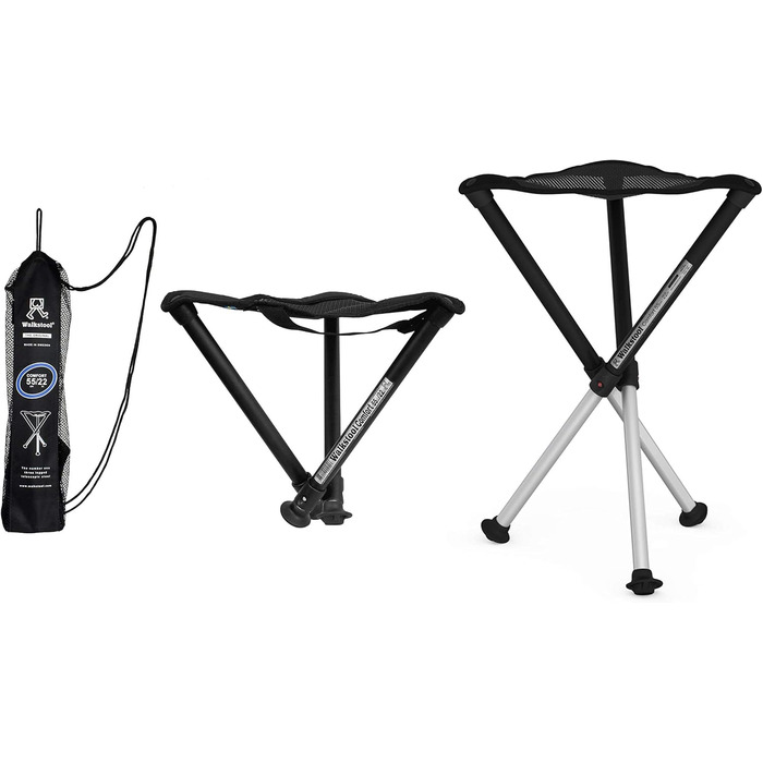 Табурет Walkstool - Модель Comfort - 3-ніжний розкладний стілець з алюмінію - Складаний - 4 моделі на вибір з фіксованою висотою сидіння 45, 55, 65 та 75 см, вантажопідйомність від 200 до 250 кг - Зроблено у Швеції