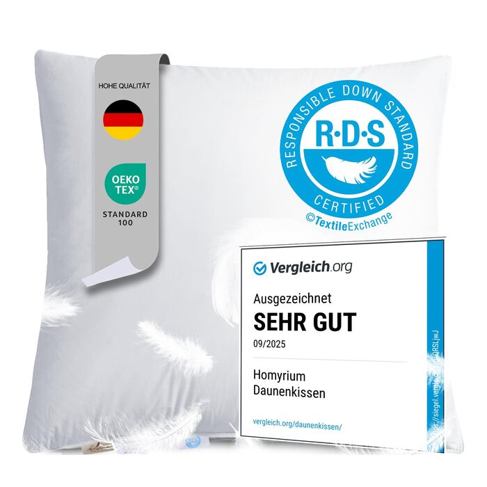 Пухова подушка Homyrium 80x80 см, трикамерна, наповнювач зовнішній 90 пух / 10 пір&39я внутрішній 100 пір&39я, чохол 100 бавовна (1100 г, 1 упаковка) 80 x 80 см - 1100 г 1 упаковка