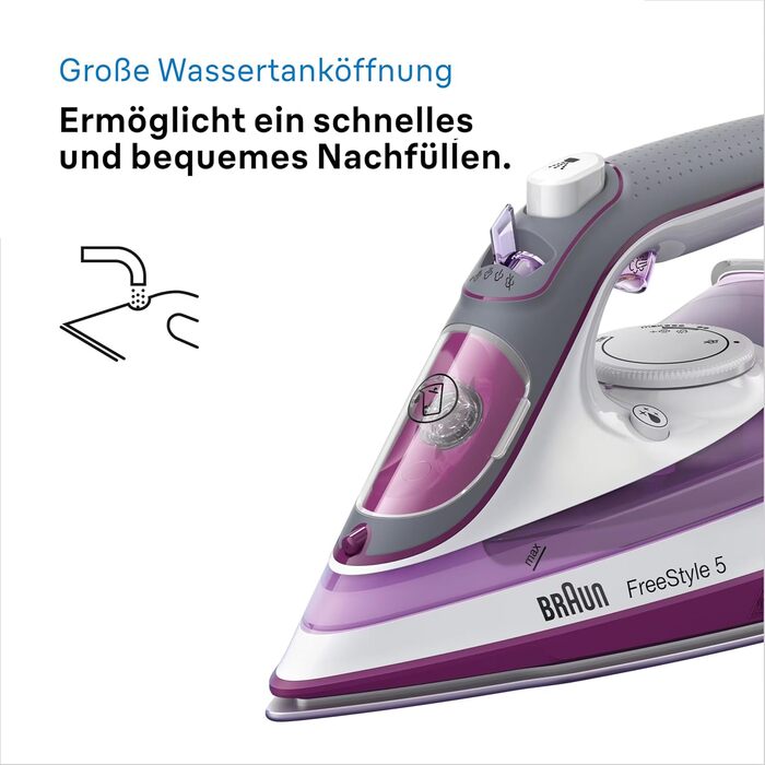 Парова праска Braun TexStyle 5 SI 5037 VI - праска з підошвою Freeglide 3D, вертикальна подача пари, 2700 Вт, паровий удар 200 г /