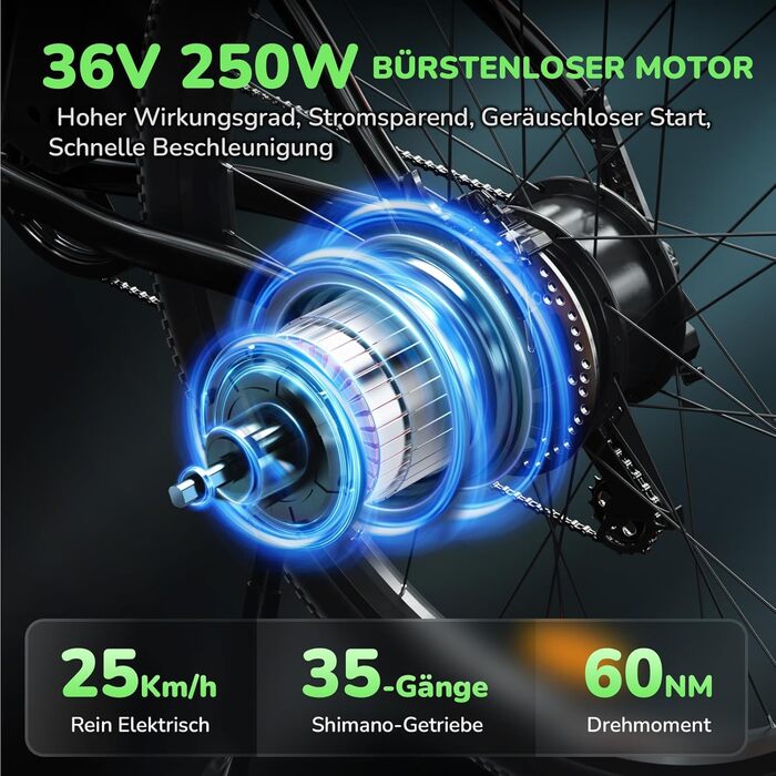 Електровелосипед Finbike для дорослих 250 Вт, 14&quot/16&quot/26&quot гірський та складний, електричний велосипед із запасом ходу 25/55 миль, 25 км/год для чоловіків та жінок, 7-швидкісна коробка передач, амортизація, 26 дюймів - 36 В 10,4 Аг - гірський в