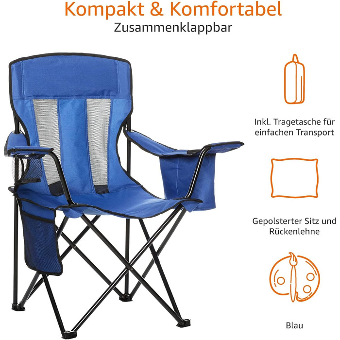 Кемпінгове крісло з відділенням-холодильником, стандартна сітка, синій колір