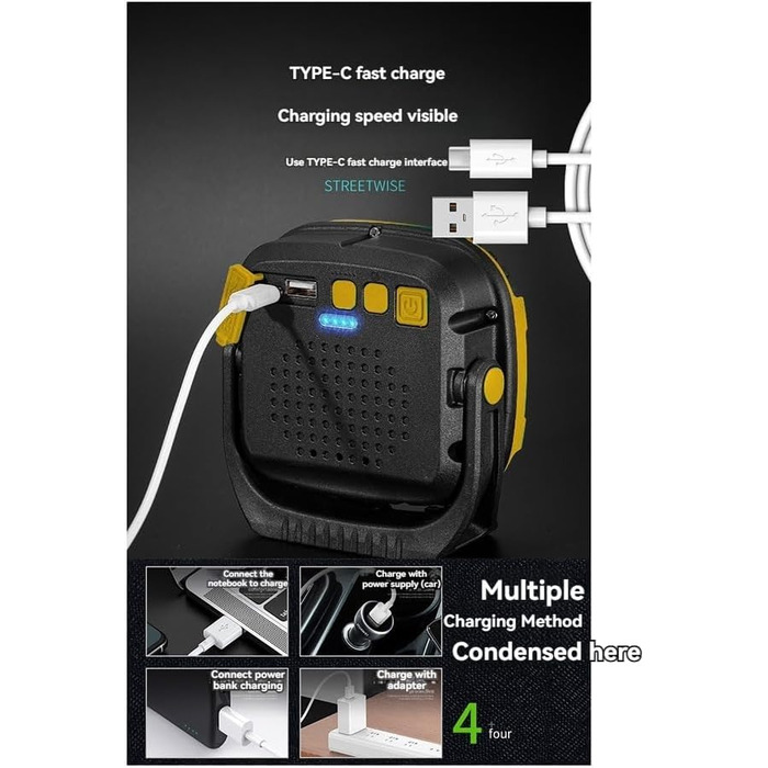 Портативний світлодіодний ліхтар-прожектор, потужний ліхтарик для кемпінгу на свіжому повітрі, риболовлі, надзвичайних ситуацій, акумуляторний робочий ліхтарик, жовтий