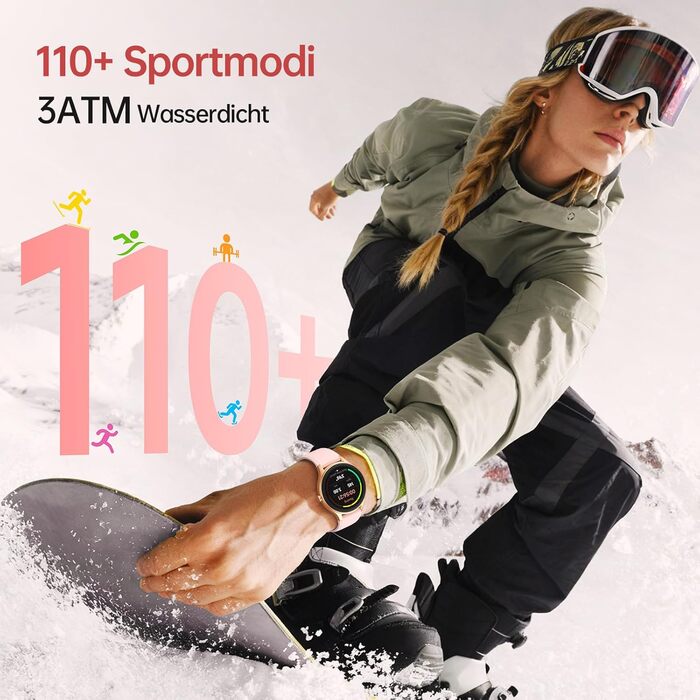 Розумний годинник для жінок та чоловіків, круглий (2 ремінці), 1,27-дюймовий сенсорний HD-екран, 40-мм розумний годинник з функцією телефону/голосовим помічником зі штучним інтелектом, 120 спортивних режимів, фітнес-трекер з серцевим ритмом, SpO2, рожевий