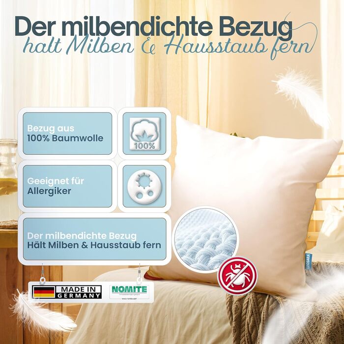 Камерна пухова подушка 80x80 Пухова подушка 80x80 см - Пухова подушка, пухова подушка 80x80 Підходить для алергіків Дихаюча Подушка, 90 пух, 10 пір&39я () 80x80 см, 3-