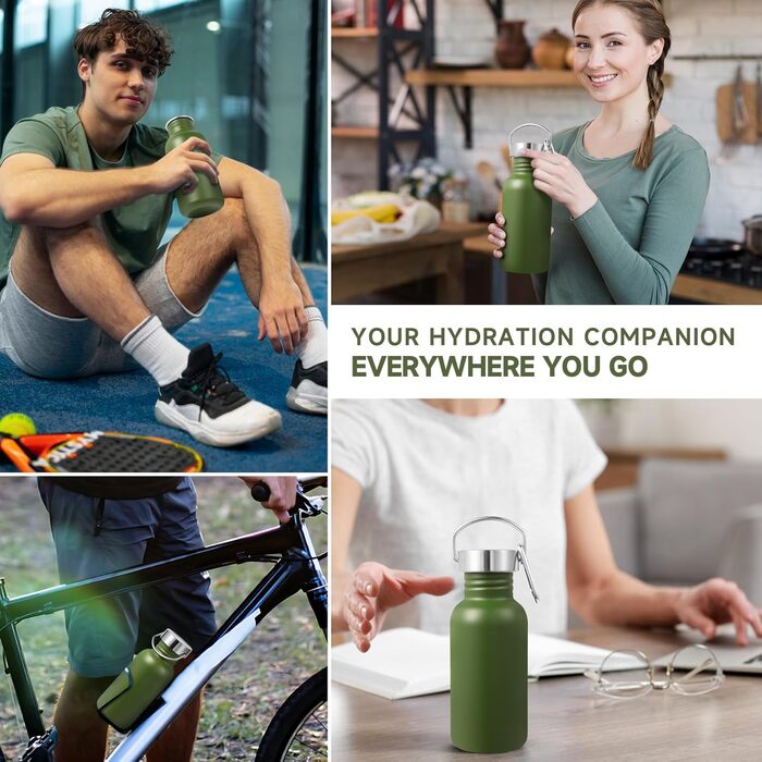 Пляшки для води Volhoply 500 мл, неізольовані, з одностінними стінками, 4 шт., спортивні пляшки для води з нержавіючої сталі з ручкою, без BPA, 18/8 304, багаторазові пляшки (мікс, 4 шт.) 4 мікс