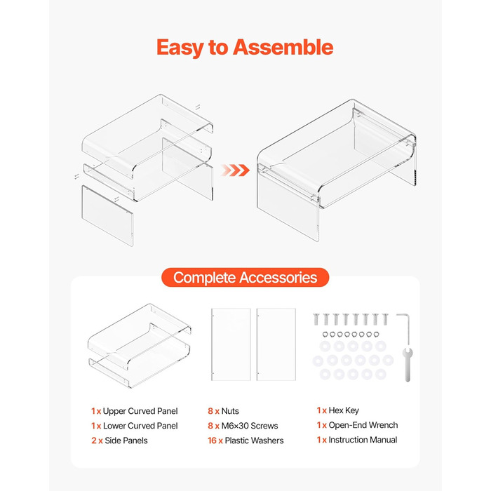 Журнальний столик VEVOR, приставний столик, 2-ярусний диван-столик з полицею для зберігання, сучасний прямокутний акриловий журнальний столик, ідеально підходить для їдальні, кухонного острова, ресторану, офісу, 50 x 80 x 38 см (прозорий)