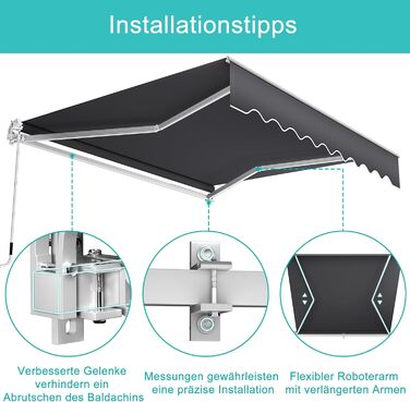 Ручний складаний тент Aufun, балконний тент з алюмінію та поліестеру, висувний сонцезахисний тент з ручним приводом, водонепроникний та стійкий до ультрафіолету для балкону, тераси та використання на вулиці (250x200 см, темно-сірий) 250 x 200 см темно-сір