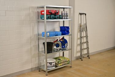 Система стелажів SCHULTE з 5 полицями PowerMAX, вантажопідйомність 65 кг, 190x100x40 см (ВxШxГ), оцинкована, полиця для зберігання, полиця для майстерні, полиця для підвалу, полиця для гаража, металева полиця