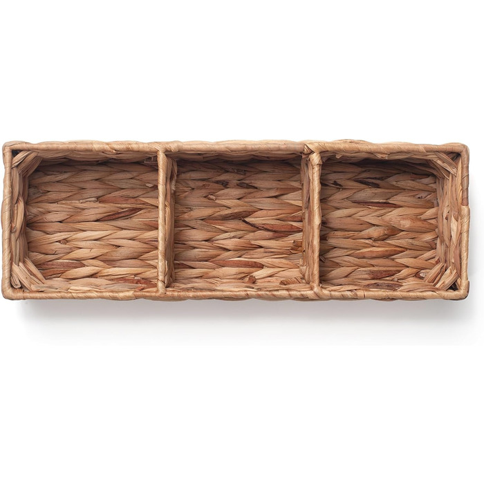 Кошики для зберігання водяного гіацинта, плетені прямокутні з 3 відділеннями, органайзер для прокладок та тампонів для ванної кімнати, 37 см x 12 см x 8 см