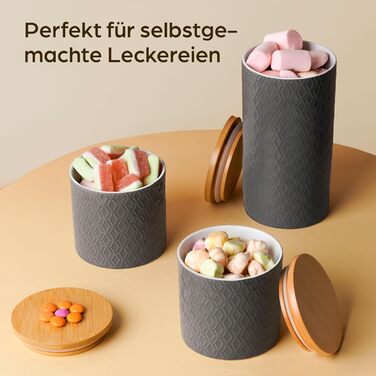 Банки для зберігання Керамічні з кришкою Герметичні - 3 контейнери для зберігання Набір кераміки з бамбуком Кришка для зберігання