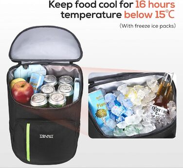 Рюкзак-холодильник TOURIT, легкий рюкзак, 28 л з відкривачкою для пляшок, вміщує 30 банок, чорний
