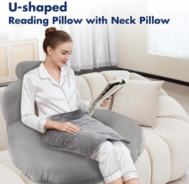 Подушка для читання, U-подібна подушка для спини з подушкою для шиї, сіра ігрова подушка, подушка для читання, гри, роботи, відпочинку