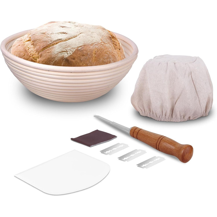 Кошик для хліба Sondiko, кошик для випікання хліба, ø 22,5 см, висота 8,5 см, кришки кошиків, пластиковий скребок, кульгавий підрі