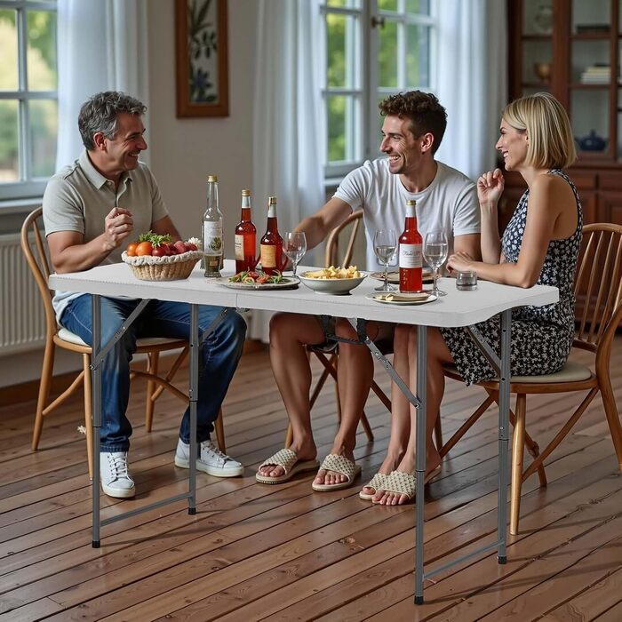 Розкладний фуршетний стіл VEVOR, портативний універсальний стіл, 122 см, прямокутний пластиковий стіл з регульованою висотою та вбудованою ручкою, садовий стіл, кемпінговий стіл для вечірок, пікніків, кемпінгу, білий, 1220 x 600 x 740 мм