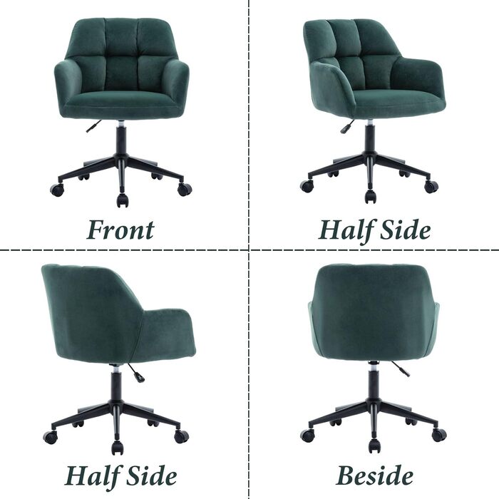 Оксамитове офісне крісло з колесами, обертове крісло, регульоване по висоті робоче крісло, товста спинка, зручне офісне крісло для домашнього кабінету, спальня, зелений