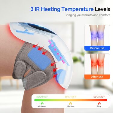 Колінний масажер Cozion, інфрачервоне глибоке тепло для полегшення болю в колінному суглобі, лазерна та вібраційна терапія для лікування артриту, набряку, скутості зв'язок та м'язових травм, налаштування часу