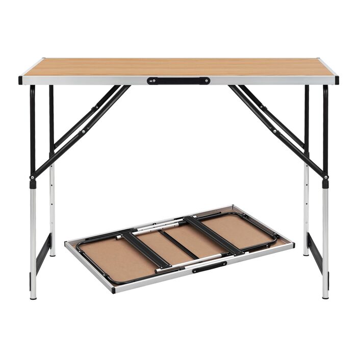 Туристичний стіл, алюмінієвий розкладний стіл, регульована висота, 100x60x73-94 см, розкладний стіл для пікніка, стільниця з МДФ, дуб, 100 x 60 см