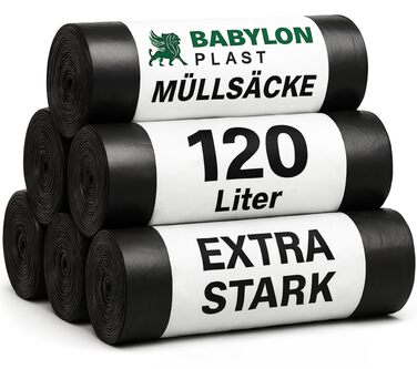 Міцні сміттєві мішки Babylonplast 120 л (80 шт. ) чорного кольору Міцні сміттєві мішки Міцні сміттєві мішки, стійкі до розривів 70110 см Перероблювані та екологічно чисті Мішки для будівельних відходів 70 мкм/Тип 100