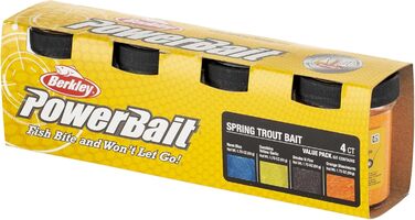 Сезонний набір Berkley PowerBait Trout Dough, 4 кольори та смаки для цілорічного лову форелі, ароматизована, пластична наживка, підходить для всіх рівнів майстерності (весна).