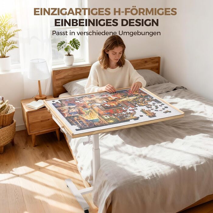 Стіл-пазл на 1500 елементів, стіл-пазл з 6 шухлядами та однією основою, дошка-пазл з регулюванням висоти та 4-рівневим регулюванням нахилу, стіл-пазл з кришкою та 4 колесами, 89 x 68 см