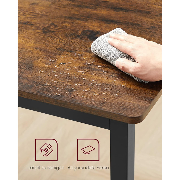 Обідній стіл, Кухонний стіл, 70 x 110 x 77 см, Обідній стіл для 4 осіб, Стіл для вітальні, Письмовий стіл, для їдальні, кухні, Індустріальний дизайн, Вінтажний коричневий-матовий чорний KDT081B01 Вінтажний коричневий матовий чорний 70 x 110 x 77 см 1-пред