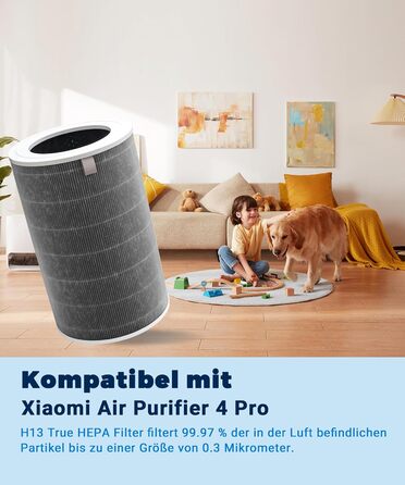 Змінний фільтр Facecool, сумісний із очищувачем повітря Xiaomi Smart Air Purifier 4 Pro, фільтром True HEPA (H13) / вугільним комбінованим фільтром (замінний фільтр 4 Pro)