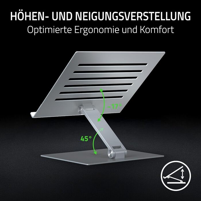 Підставка для ноутбука Razer - Регульована алюмінієва підставка для ноутбуків до 18 дюймів (регулювання висоти та нахилу, міцна конструкція, вентильований дизайн) Mercury - Біла