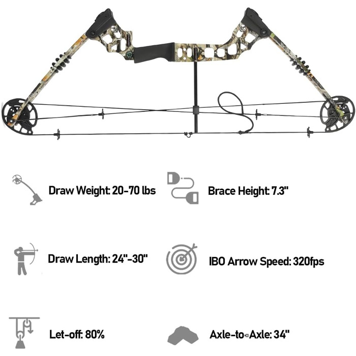 Набір складеного лука для дорослих початківців 20–70 lb – мисливський та спортивний лук з повним комплектом аксесуарів