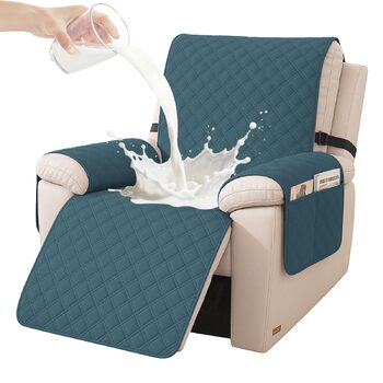 Водонепроникний чохол для крісла з 1-місним покриттям, чохол для крісла-реклайнера з кишенями, протиковзкий та стійкий до подряпин чохол для крісла, чохол для крісла з підлокітниками, підходить для дітей та домашніх тварин, темно-зелений, 1-місний (Д 59 с