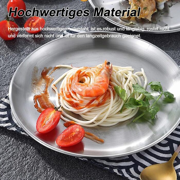 Тарілки з нержавіючої сталі, 6 шт., діаметр 20 см, для барбекю, круглі, для випічки, кемпінгу, пікніків, кухні та вечірок - набір з 6 шт.