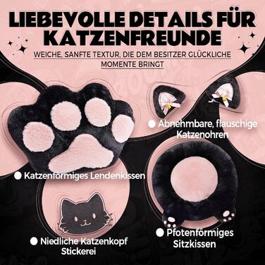 Ергономічне ігрове крісло Dowinx з підставкою для ніг, ігрове крісло з тканини &quotкотяча лапа&quot, дизайн сидіння без крил, регульоване ігрове та комп&39ютерне крісло, рожеве ігрове крісло з котячою лапою, для дорослих, рожево-чорне