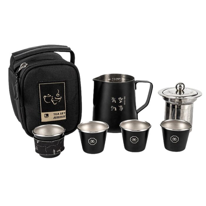 Набір для чаювання в дорозі, похідний набір для чаю, китайський чайний сервіз з нержавіючої сталі Аксесуари для подачі чаю, похідна плитка, 4 чашки, термостійкий