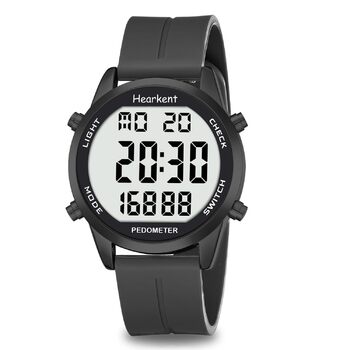 Чоловічий годинник-крокомір (без застосунку чи телефону), цифровий годинник з великими цифрами, водонепроникний 30 м, фітнес-трекер з крокоміром та лічильником калорій, повністю чорний