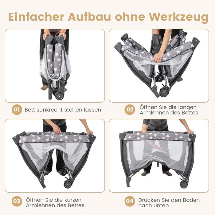 Складане дитяче ліжечко COSTWAY 3 в 1, 2-рівневе дорожнє ліжечко зі складним матрацом, пеленальний килимок, музичний мобіль, ігрова арка та сумка для перенесення, бічний ліжечко з колесами для дитини до 3 років (темно-сірий)