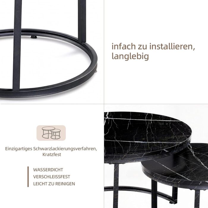 Набір журнальних столиків з 2 шт. , бічний столик, стіл для вітальні, журнальний столик з регульованою висотою, для вітальні, круглий дерев&39яний журнальний столик з чорним металевим каркасом, діаметр 70/50 см, чорний