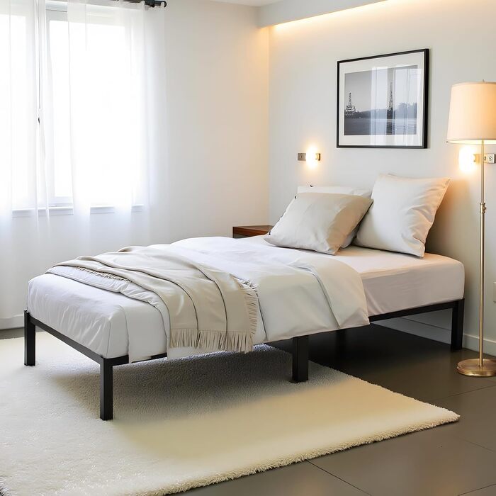 Каркас ліжка 90 x 200, каркас ліжка з місцем для зберігання під ліжком, металеве ліжко, односпальне ліжко - чорне односпальне ліжко 90 x 200 см