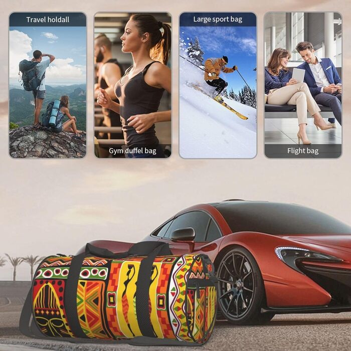 Спортивна сумка, дорожня сумка, сумка для подорожей, африканський смугастий принт, сумка на нічліг, чорна, універсальний розмір